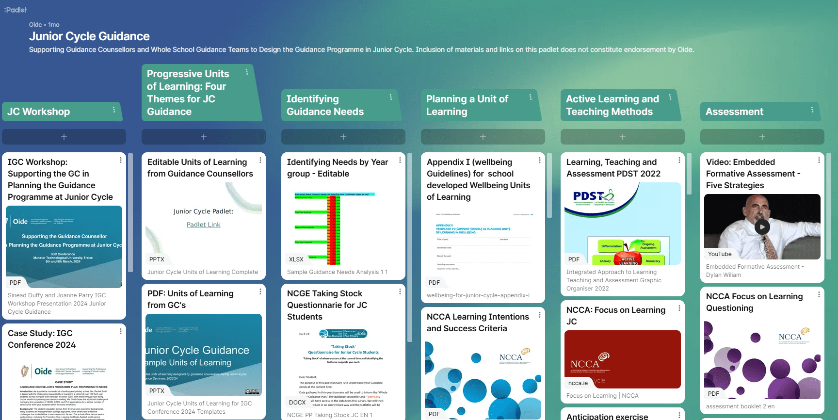 Junior Cycle Guidance Padlet Image