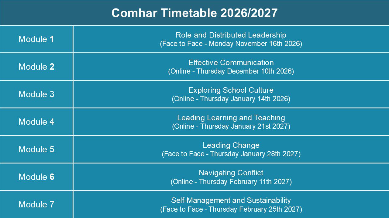 Comhar Timetable 2026 2027
