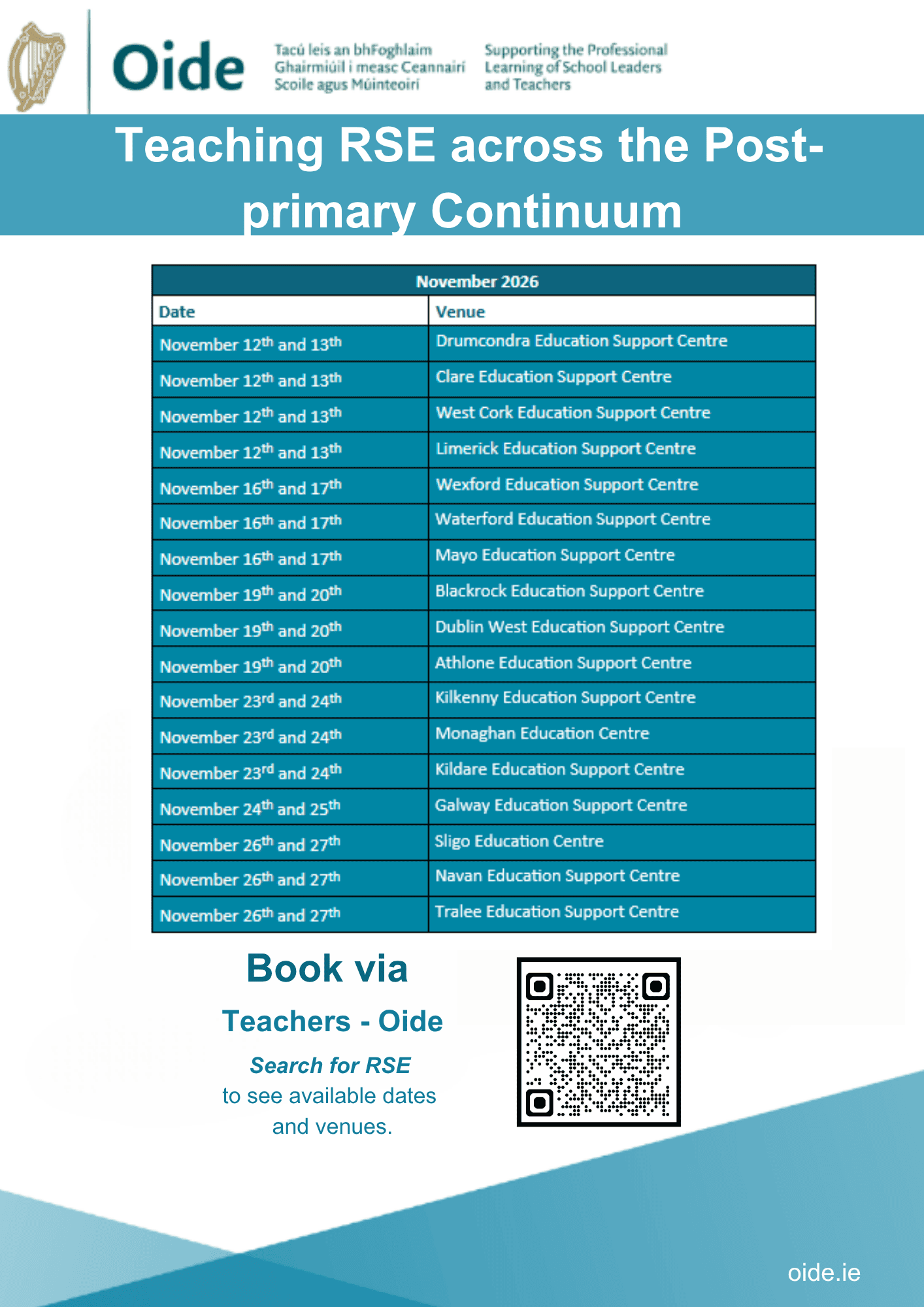 Teaching RSE Term 1 Dates